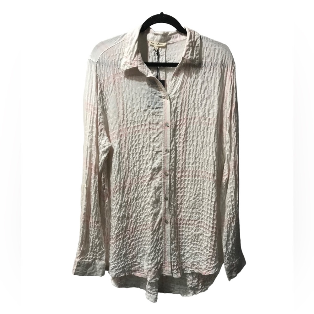 Large New Jane & Delancey Pink White Plaid Puffy Shirt